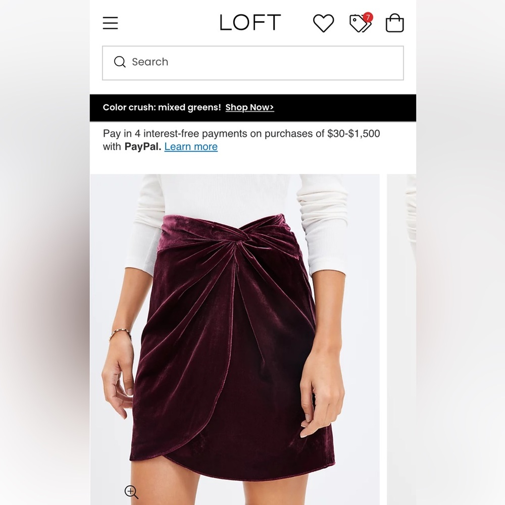 WORN ONCE Loft red velvet mini skirt